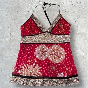 Y2K Bebe Silk Satin Babydoll Halter Top Floral Boho Fairy Whimsical Sz M‎
